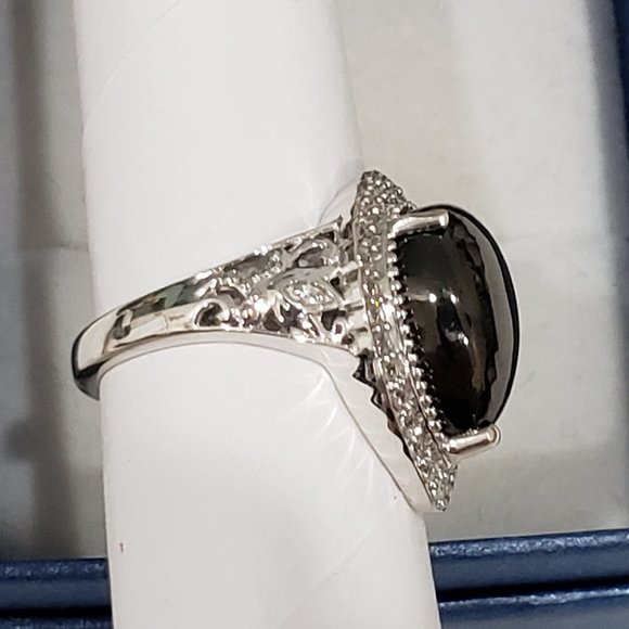 Elite Shungite/Zircon halo ring in Plat over 925 Sterling Silver sz  7 - Picture 5 of 5